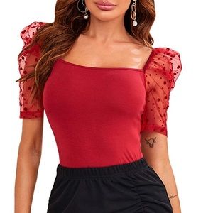 Red lace sleeve top